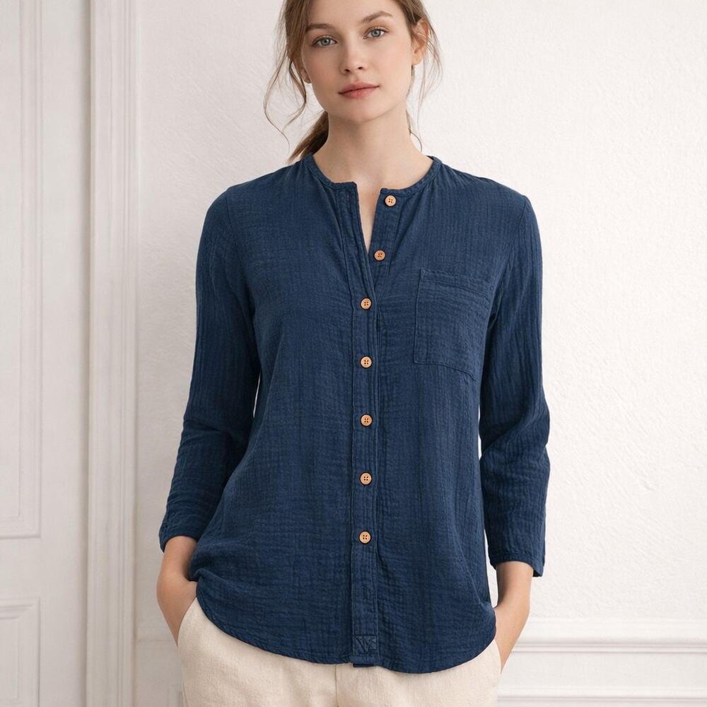 Sister Katie Organic Cotton Sally Blouse Navy Blue Gauze Size XS